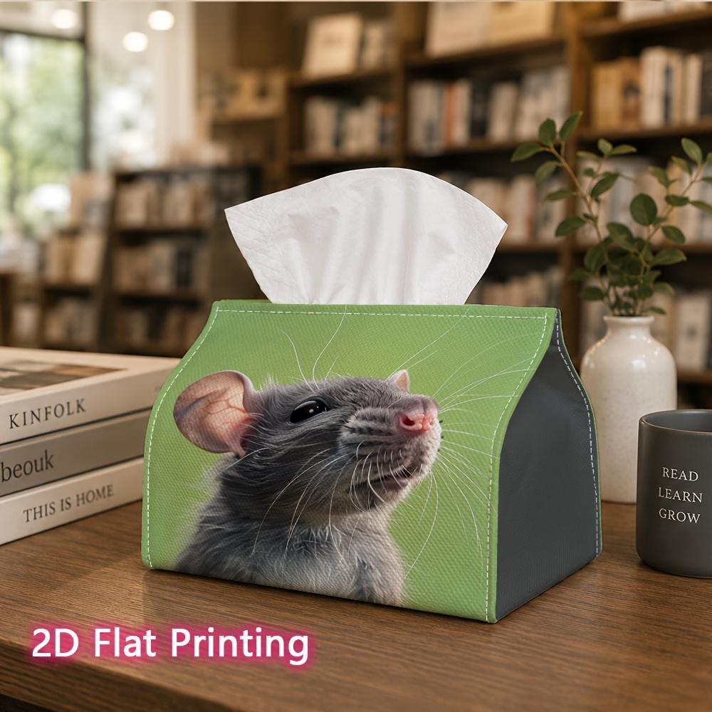1pc, 2D Flat Printing, Tissue Box Cute Gray Mouse Portrait Pattern Printed Tissue Box, Durable Decorative Storage Box for Kitchen And Living Room, Dis