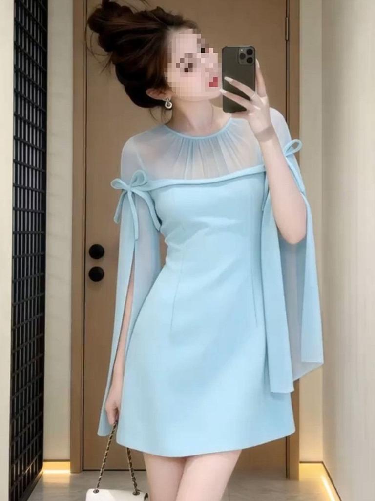 Abito Elegante Francese in Chiffon Spliced con Cintura per Eventi Formali