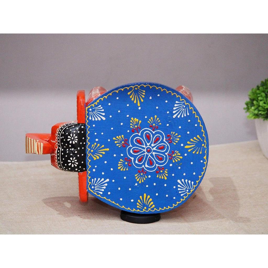 Ručně vyráběná a embosovaně malovaná barevná dřevěná stolička/stolek ve tvaru slona (8 palců výška)