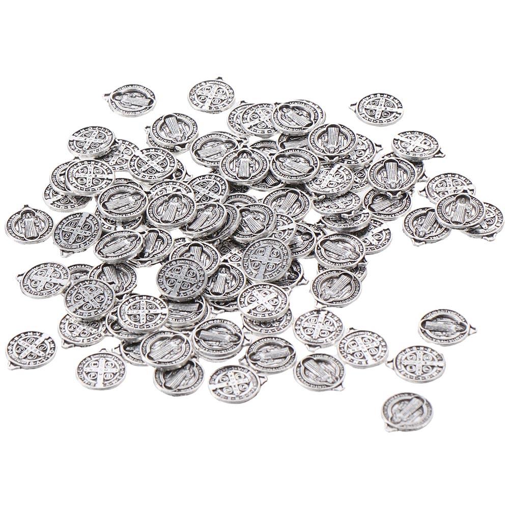 100Pcs Alloy Alloy Saint St Benedict of Nursia Patron Against Evil Medal Charm Benedict Protection from Evil Charm Pendant