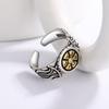 Adjustable Open Ring Men Women Vintage Sunflower Design Six Words Mantra Geometric Statement