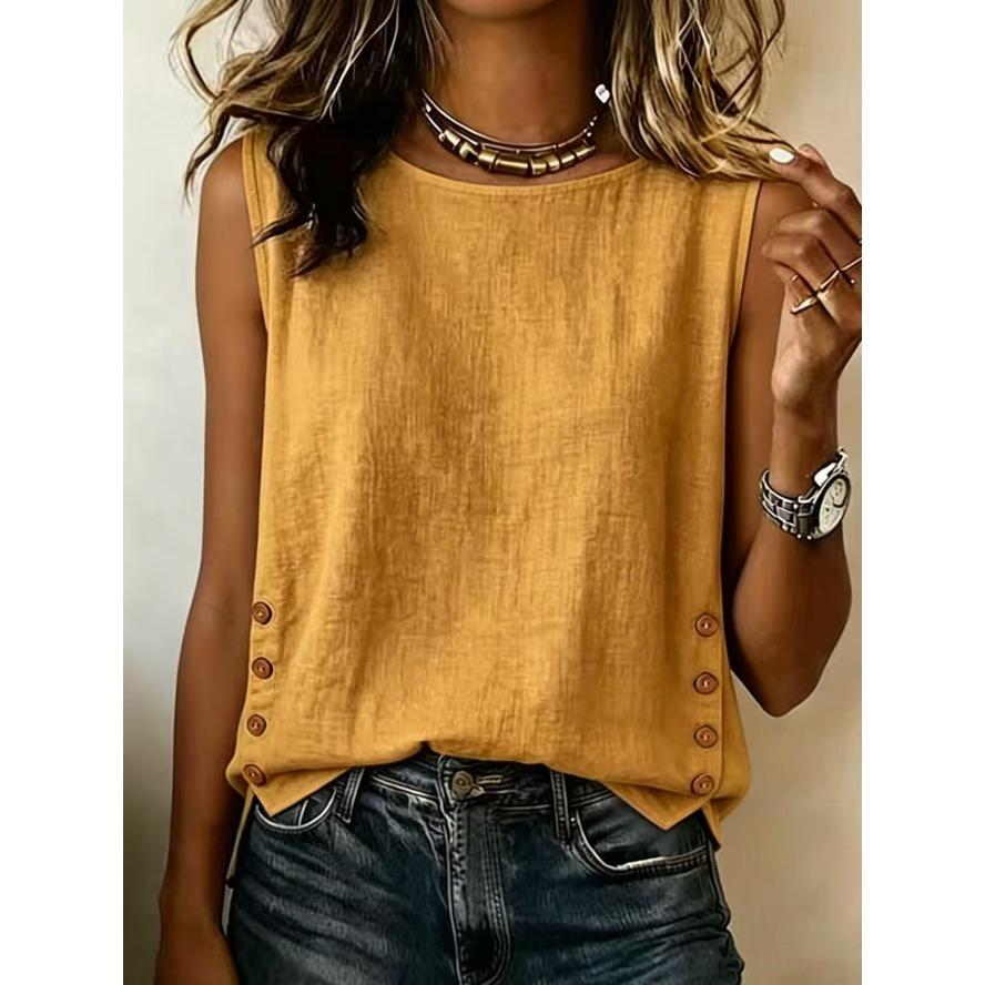 YYFS Camicette e camicie senza maniche con scollo a O con stampa tinta unita primavera estate moda casual da donna