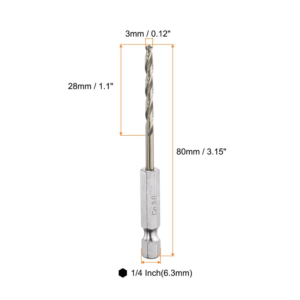 4pcs 1/1.5/2/2.5/2.8/3/3.2/3.5/4mm Twist Drill Bit M35 HSS Cobalt with Quick Change 1/4" Hex Shank Jobber Drill Bit for Metal
