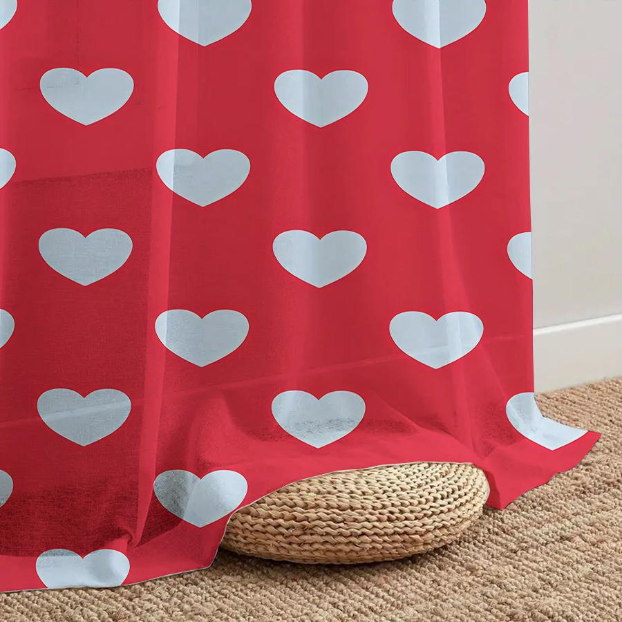 1PCS red-based white heart-shaped gauze curtain   romantic Valentine's Day style   suitable for bedroom and living room