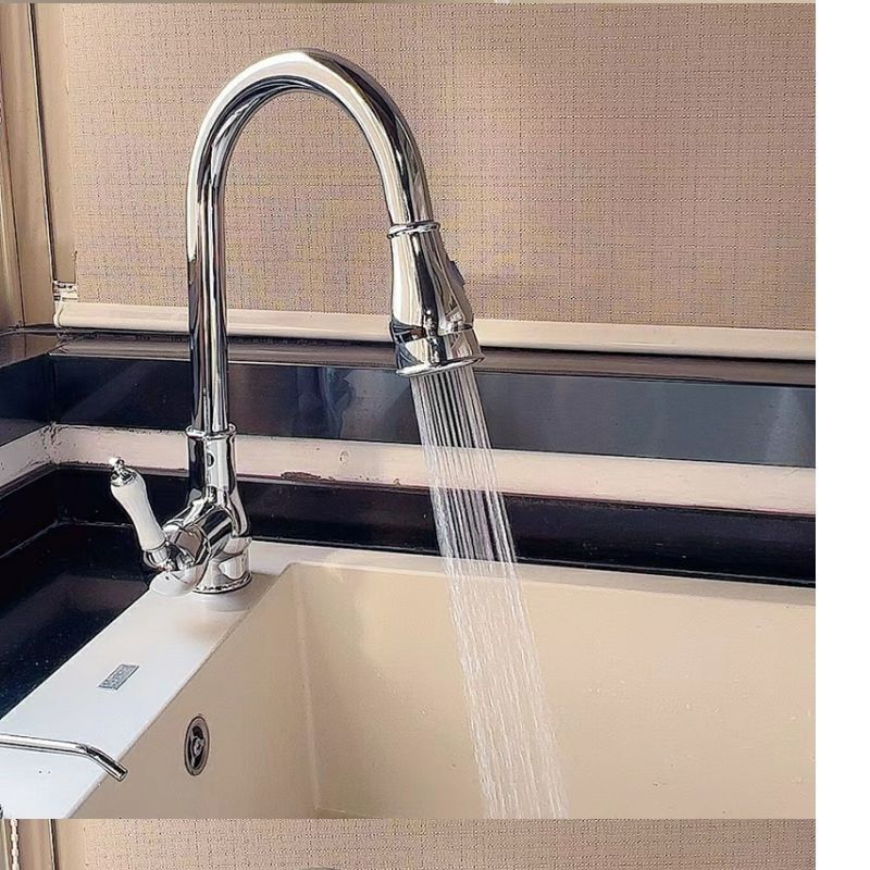 Antique-style kitchen pull-out splash-proof faucet, washbasin, universal cold and hot sink faucet, French retro nozzle