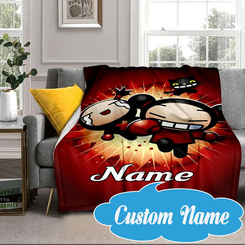 Custom Name Heartfelt Pucca Love Blanket bed sofa Blanket Flannel Blanket for Camping, Hiking, Picnic Essentials,gift for Fan family