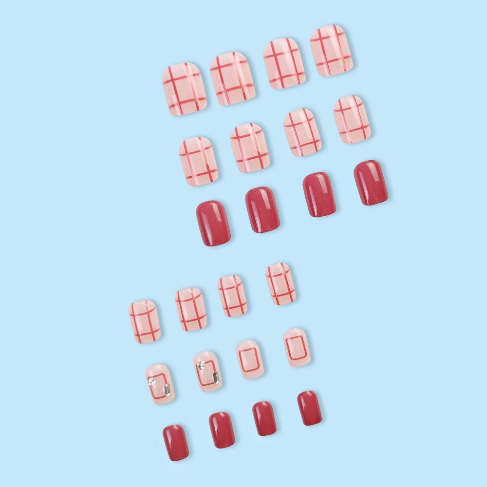

Detachable DIY Press on Nails Fake Nials Simple False Nails Cherry Red Square Head