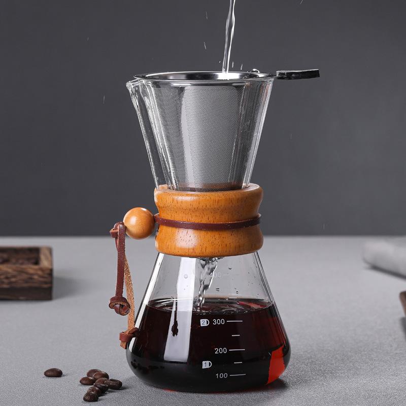 High Temperature Resistant Glass Hand Brewed Coffee Pot Capacity 400-800 Ml Filter Double Layer Design
