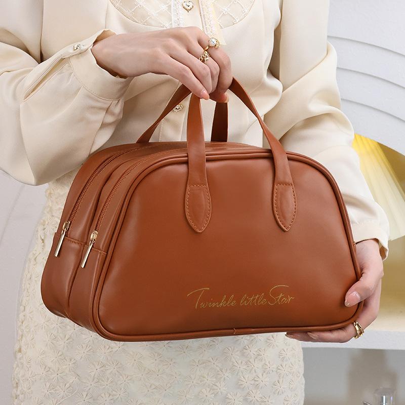 Double-layer Portable Cosmetic Bag Storage Bag Fashion PU Skin Care Product Storage Bag Portable High-value Wash Bag