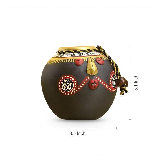 Warli Hand Painted Ethnic Flower Pot With Faces For Living Room Home Decorative Terracotta Pots Showpiece
