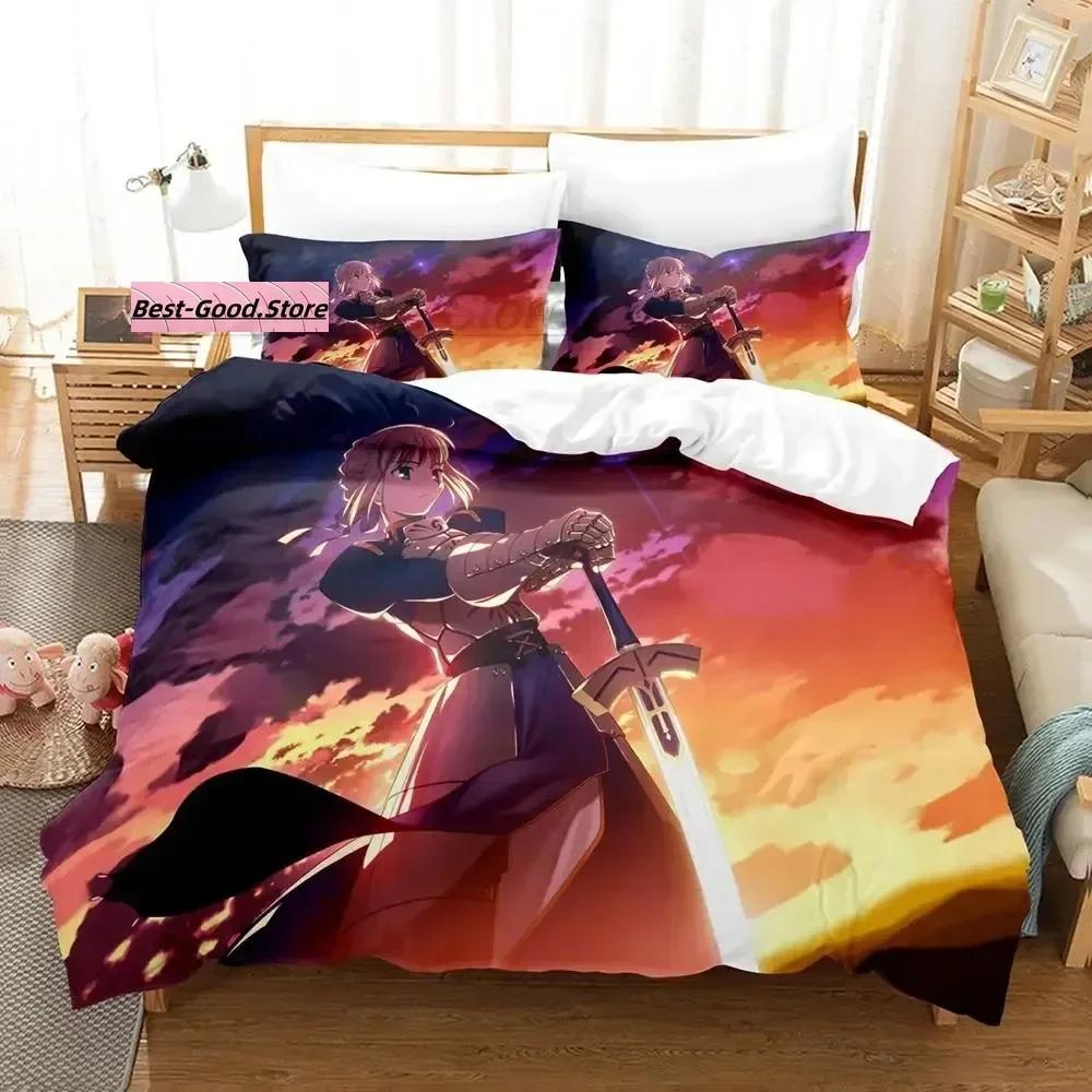 Kawaii Fate Saber Bedding Set Single Twin Full Queen King Size Bed Set Aldult Kid Bedroom Duvetcover Sets 3D Anime Bed Sheet Set