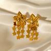 Knockout Pattern Pentagram Star Tassel Earrings Female Personality Fashion 18K Gold Stainless Steel Earrings