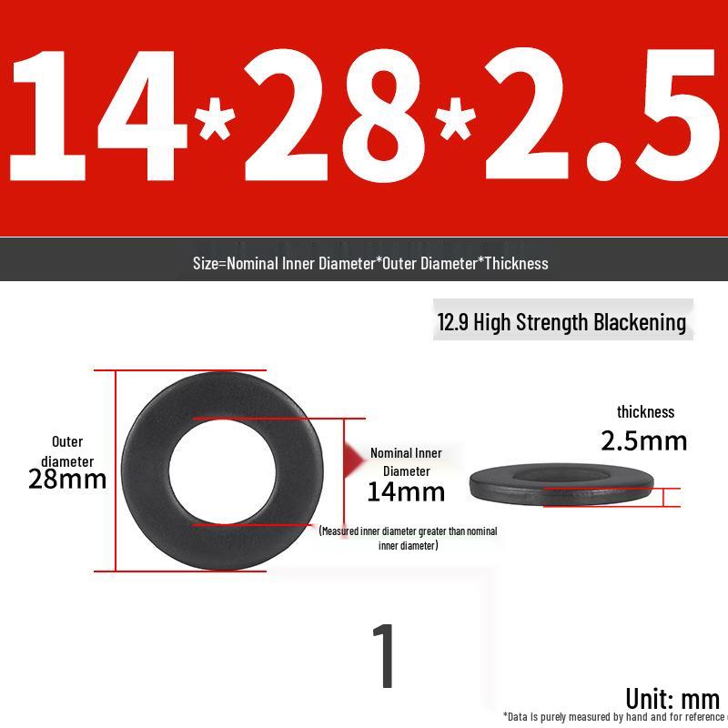 High-Strength Class 12.9 Flat Washer - Thickened & Widened, Sizes M6-M42