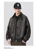Men's Retro Cool PU Leather Bomber Jacket with Buckle Stand Collar