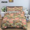 Flower Duvet Cover Set King Size Pink Flowers Green Leaves Pattern Quilt Cover for Teen Girl Microfiber Floral Theme Quilt Cover