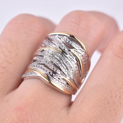 Elegant Women's Silver Color Ring Crossover Two-tone Yellow Gold Plated Bride Engagement Wedding Band Rings