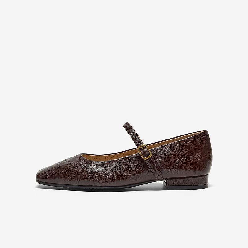Bata Sheepskin Mary Jane Shallow Women's Vintage Elegant Versatile Flats