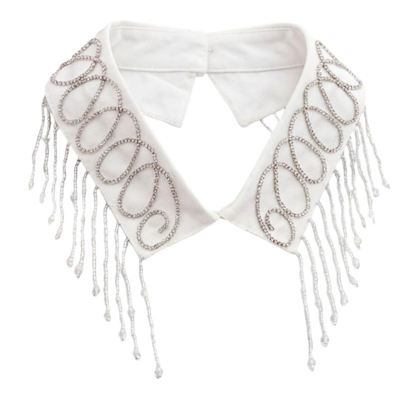 

Elegant Beadwork Fringe Detachable Collar Fashion Accessory For Women And Girls Stylish Neckpiece Decorative Neckwear белый