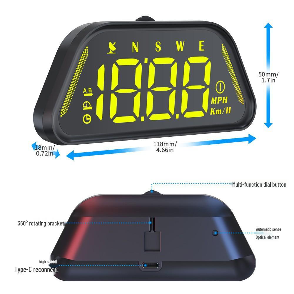 Universal Car HUD Head-Up Display with BeiDou GPS, Altitude, Date, and Colorful Speedometer