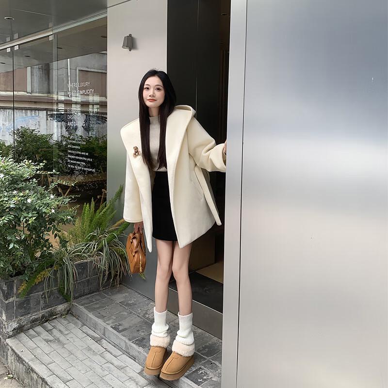 Xiyu Damen Kurzmantel aus weißer Wollmischung