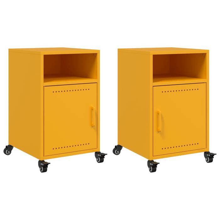 VidaXL Bedside Tables 2 Pcs Mustard Yellow 36x39x59 Cm Steel, Cabinet, Bedroom Furniture, Phone Holder, 846723