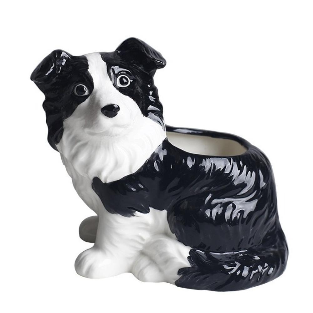 

Cute Ceramic Dog Vase Handmade Animal Planter Modern Succulent Pot Home Decoration білий