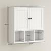 Wall-mounted bathroom cabinet, storage furniture with 2 doors, adjustable shelf and open compartments, white