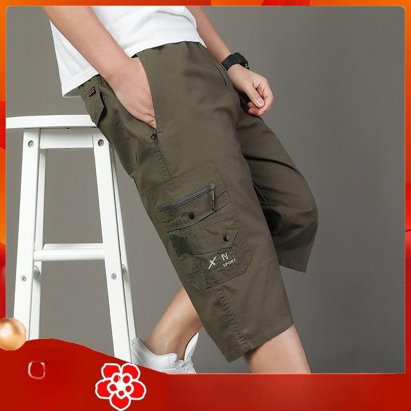 Pantaloncini Cargo Larghi Uomo Escursionismo Outdoor Lunghezza Keen Estate Cotone Traspirante Vita Elastica Pantaloncini Corti Coulisse Pantaloni Cargo 3/4