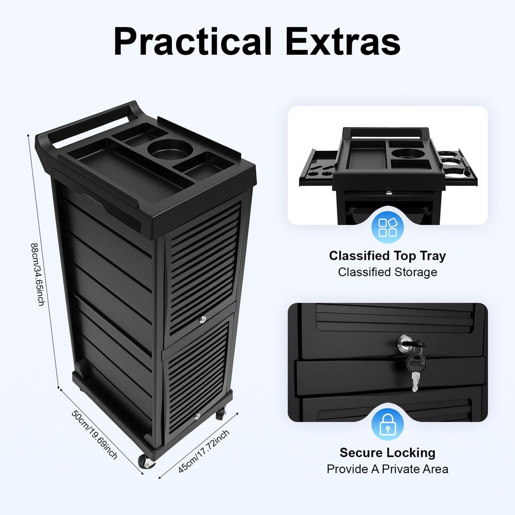 7-Tier Salon Hairdressing Rolling Cart with Wheels – Beauty Rolling Trolley Cart for Cosmetology, Makeup, Nail Supplies(Black)