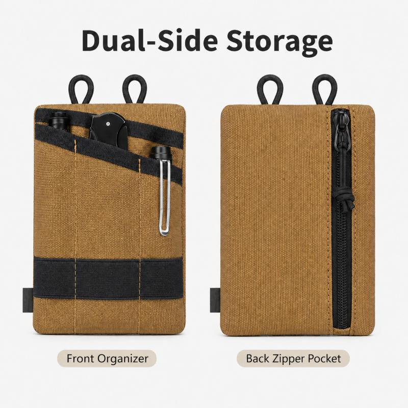 Portable Canvas EDC Organizer Pouch With Zipper Pocket Compact Belt Hanging Storage Bag For Cards Coins Keys Tools And Daily Carry