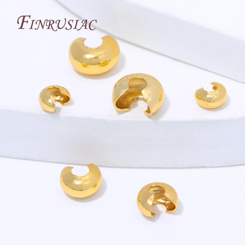 50/100Pcs 18K Gold Plated Crimp Covers,Round Covers Open Crimp End Beads,Stopper Spacer Beads For DIY Jewelry Making Supplies