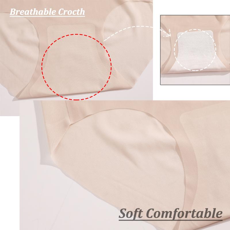 4PCS/Set Women's Ice Silk Seamless Panties Ultra Thin Briefs Breathable Underwear Female High Waist Intimates Lingerie Plus Size