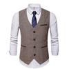 Herren Khaki Tweed Anzugweste V-Ausschnitt Slim Fit Formelle Business Weste mit Taschen