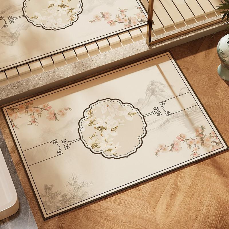 Modern Chinese Style Diatomite Floor Mat Entryway Kitchen Non-Slip Water Absorbent Easy Clean Square Rug