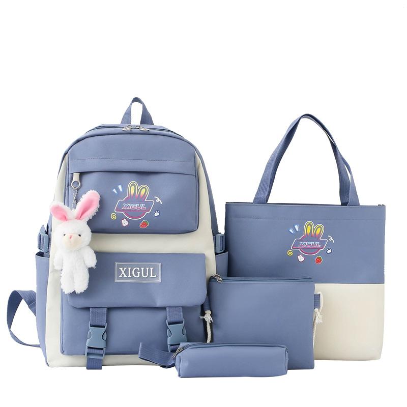 Schoolbag Student Color Matching Backpack Cute Cartoon Middle and High School Campus Style School Bag Large Capacity Four-piece Set Backpack