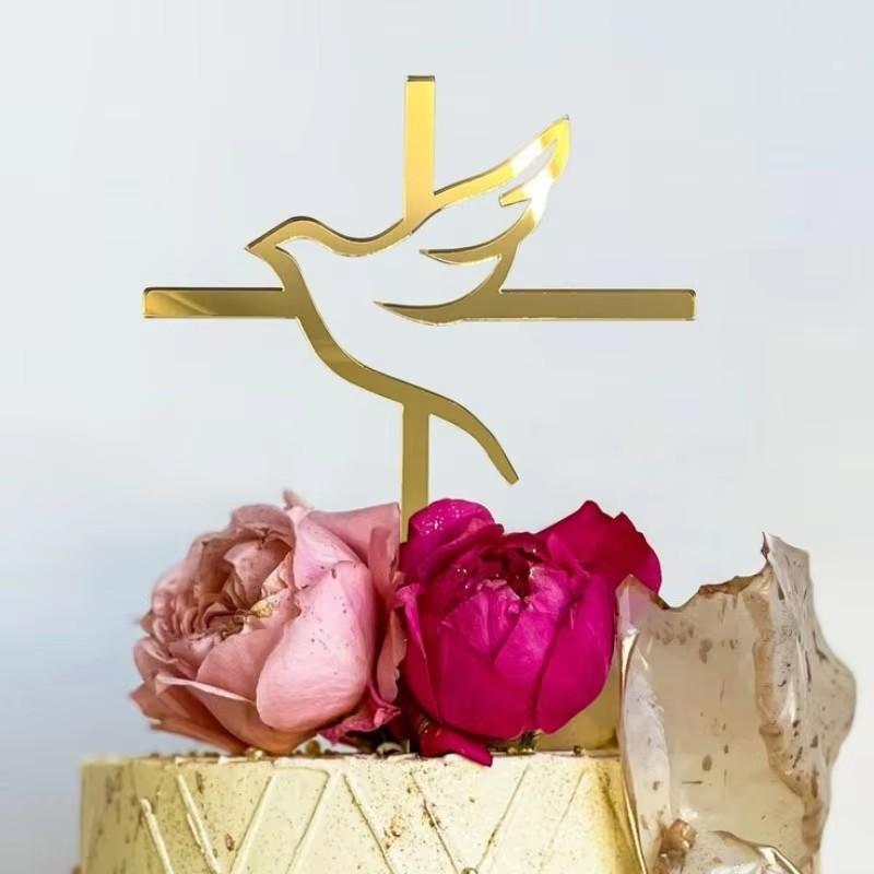 

3pcs Cross Baptism First Communion Peace Dove Cake Topper Christening Acrylic Party Supplies Baby Shower Cake Decoration 3pcs