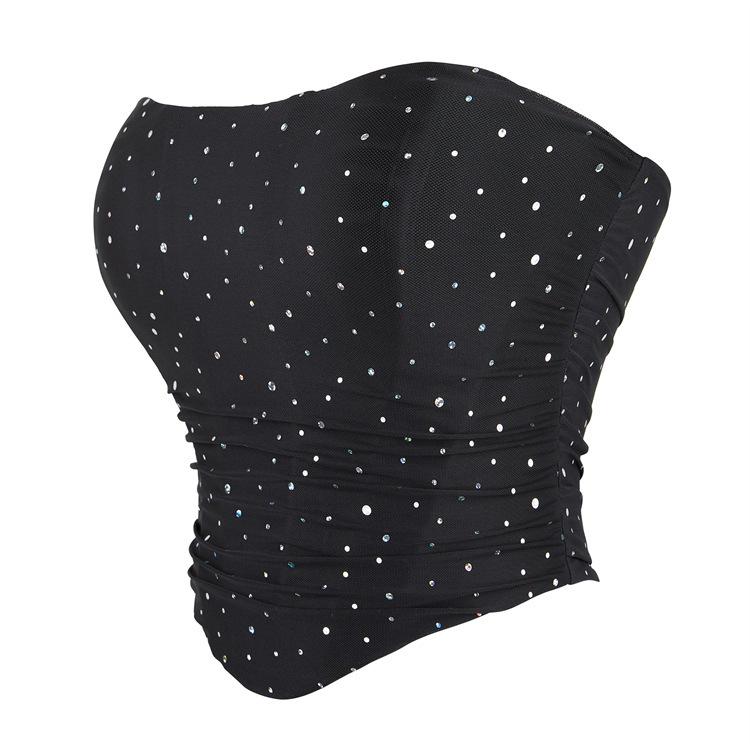 "Stylish Sequin Mesh Elastic Tube Top with Breathable Chest Support."