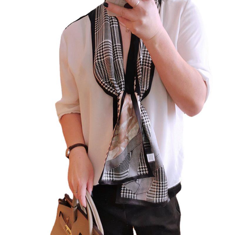 Double-Sided Long Silk Scarf, The Same Silk Plain Crepe Satin Double-Layer Scarf, Thin And Narrow Versatile Streamer Headband, Souvenir Gift.