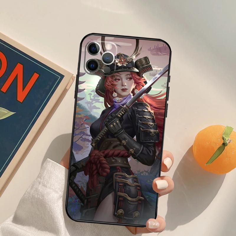 Apple Iphone14Promax Mobile Phone Case Anime Girl Samurai Mobile Phone Case Hair Painting Anti-Drop Huawei Three