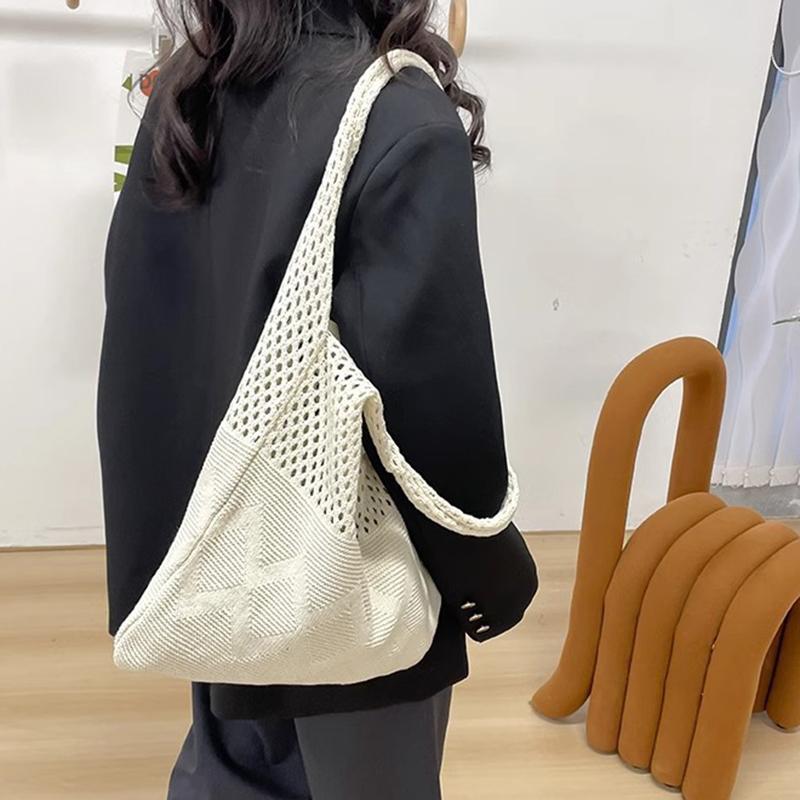 Women Large Capacity Shopper Totes Ladies Beach Travel Bag Vintage Hollow Woven Underarm Shoulder Bag