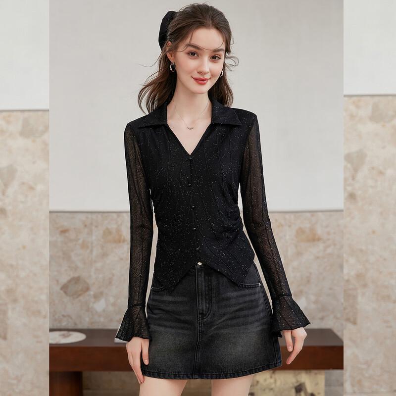 Bailuyu Women s French Style Knit Polo T-Shirt XL