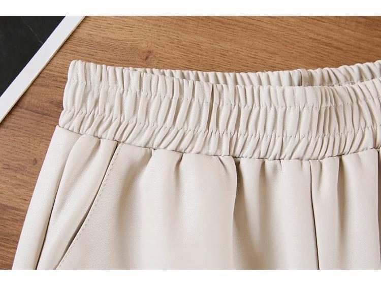 Dámské černé PU kožené kalhoty s vysokým pasem ve tvaru A - Podzim/Zima Ležérní Široké nohavice Booty šortky