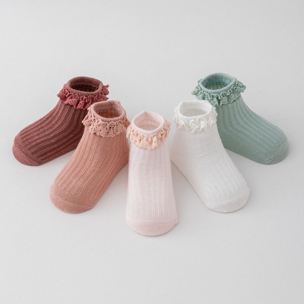5Pairs Non-slip Kids Tube Sock Lace Toddle Walking Socks Sweet Baby Ruffle Socks  First Walkers