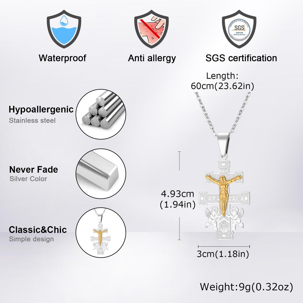 Der Orthodoxe Kirchenkreuz Halskette für Männer, Edelstahl Kreuz Jesu Halsbänder, Russischer Religiöser Glaube Schmuck Geschenk