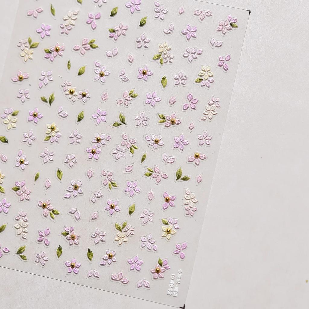 Crystal White Flower Leaves Petal Wet garden Spring Charming Elegant 5D Nail Art Stickers Rhinestone Adhesive Manicure Decals