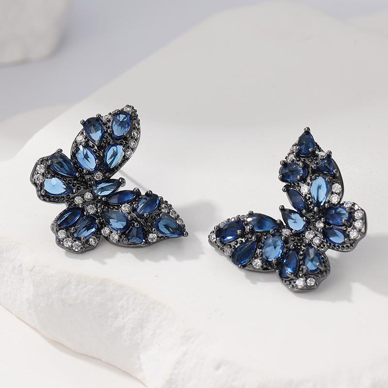 Exquisite Sparking Inlaid Blue Synthetic Zirconia Butterfly Shaped Stud Earrings for Women's  Elegant Jewelry Accessories