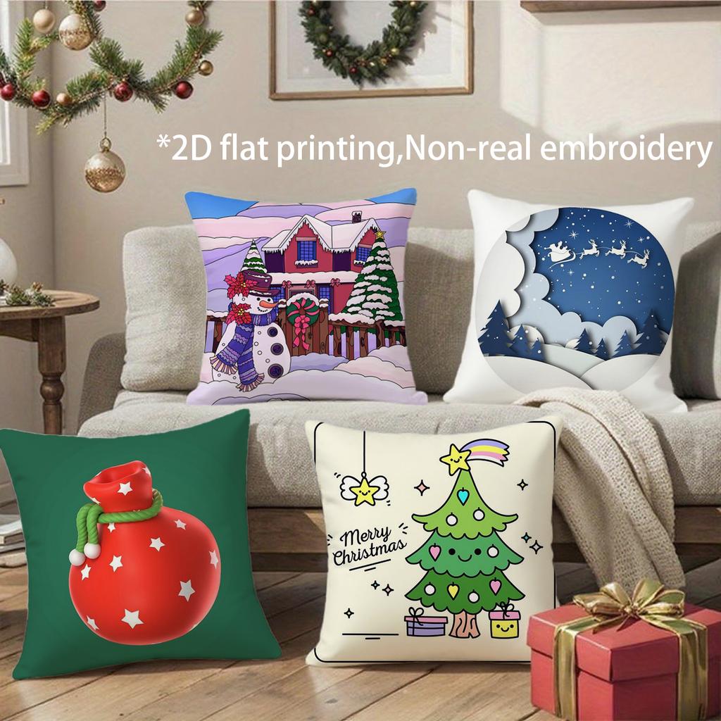 Christmas Cute Throw Pillow Covers Pattern Cushion Cover Suitable for Sofa Bedroom Car Pillow Cover