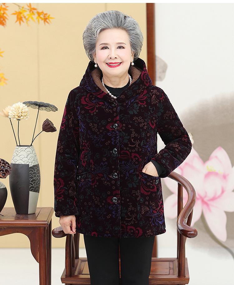 

Зимнее хлопковое пальто с капюшоном от бабушки: Женская куртка из толстого вельвета, теплая и утепленная верхняя одежда для женщин 60+ 5XL [145-160 jin]