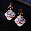 Flower and Bird Pattern Stud Earrings Retro Court Light Luxury Earrings Literary High-grade Diamond-set Elegant Earrings