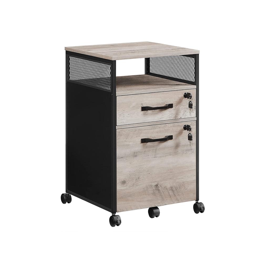 VASAGLE OFC077B02 Lockable Filing Cabinet Office Cabinet with Drawers, Universal Wheels, DIN A4 and Letter Format, Open Compartment, Steel Frame